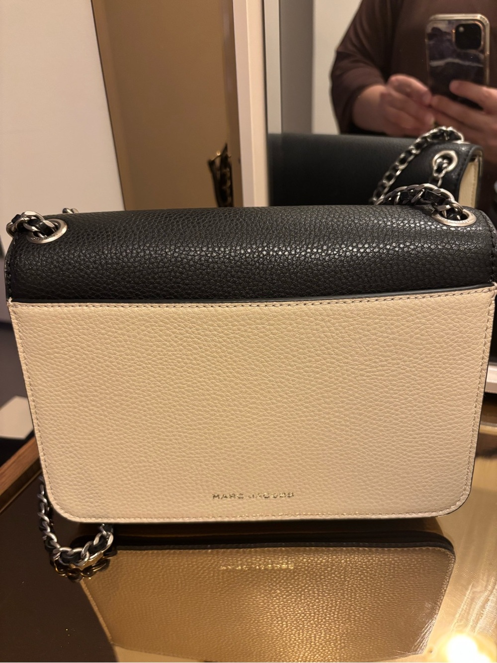 Marc Jacobs Black and Cream Pebbled Leather Shoulder Bag